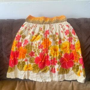 Free People FP Linen Blend Red Orange Green Bubble Skirt Smocked Tiered Design
